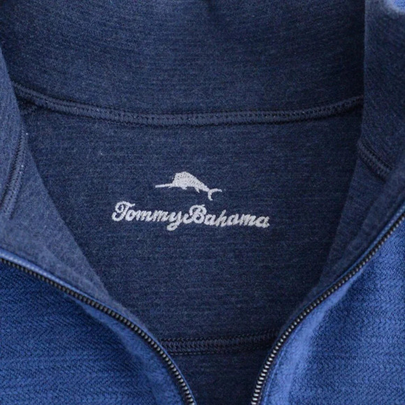 Tommy Bahama New England Patriots Navy Blue Reversible Half Zip Pullover Sweater - Picture 11 of 11